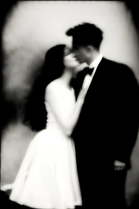 black and white, 1girl embracing 1boy, white silhouette, black silhouette, blurry, out-of-focus, eerie, dreamy atmosphere, vintage photograph, daguerreotype, pinhole camera, grain, black and white, found footage, history, black and white, pornpolaroidphoto style, blurry, blurry background, blurry foreground, depth of field, black and white, multi exposure, fine art photography, strong grain