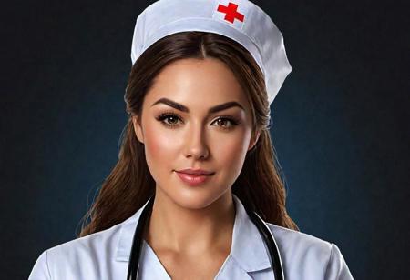 Draw a portrait of Nurse Lauren with a high degree of realism. Convey her physical beauty and professional confidence in every feature. Pay attention to the details in her look, which, although realistic, carries a subtle amount of mystery and mysticism. Mix traditional elements of a medical image with hints of something more unusual   glowing winds around her, symbolizing secret memories. The whole composition should be illuminated with a subtle light, creating an atmosphere of mystery. This 2 percent mysticism should be the accent that makes the portrait unique and interesting."