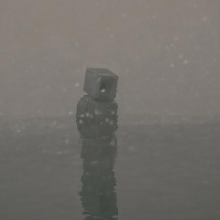 man, water, mist, dark, box head, huleebstyle, helmet, dark, monochrome, (simple:1.2), <lora:HuleebStyle_v1:0.85>