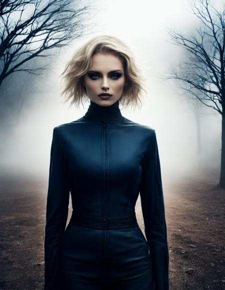 (Gorgeous Photo) of a assassin Marta Kulsky in a dark blue pants, short blonde hair,, (walking to tree:1.1), ( small black rose in hair),
dark futuristic, postapo, natural pose, wind, outcast weather,, fog in the background, sunrise,

dark fantasy, postapo, closeup,postapocalyptic,
medium shot, bokeh, beautiful face,


,RAW, RAW photo, DSLR, 64k UHD, HDR,ultra realistic, photo in style Lee Jeffries, fuji film, film grain,
((photo in style Marco Pandullo)) <lora:weird future fashion_v5_XL:0.6>