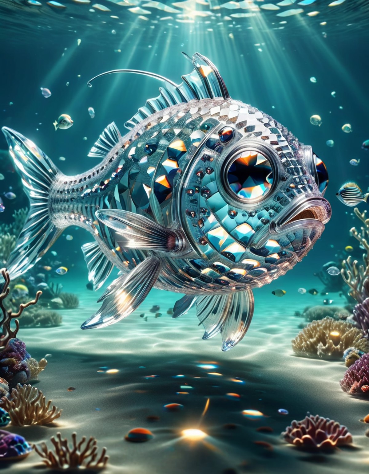 masterpiece, best quality, expressive eyes, absurdres, underwater swimming, sporefish, made of ral-crztlgls <lora:ral-crzt...
