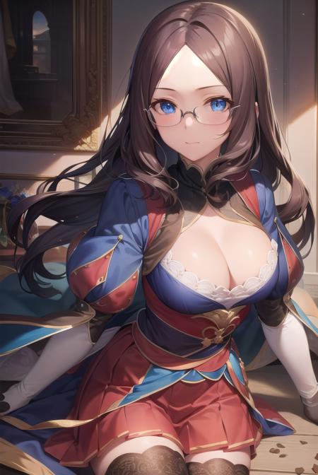 leonardodavinci, <lora:leonardodavinci-lora-nochekaiser:1>,
leonardo da vinci, blue eyes, brown hair, glasses, long hair, semi-rimless eyewear, under-rim eyewear,
BREAK blue gloves, blue thighhighs, cape, elbow gloves, gloves, pleated skirt, puffy short sleeves, puffy sleeves, red skirt, short sleeves, skirt, thighhighs,
BREAK looking at viewer,
BREAK indoors,
BREAK <lyco:GoodHands-beta2:1>, (masterpiece:1.2), best quality, high resolution, unity 8k wallpaper, (illustration:0.8), (beautiful detailed eyes:1.6), extremely detailed face, perfect lighting, extremely detailed CG, (perfect hands, perfect anatomy),