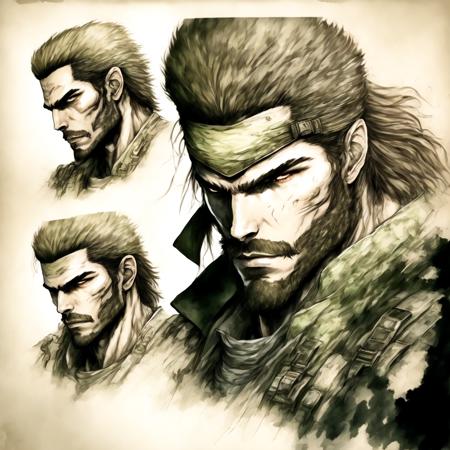 photo, drawing of legendary solid snake from metal gear solid (BigBossInk style:1)  <lora:djzBigBossInk:0.8>