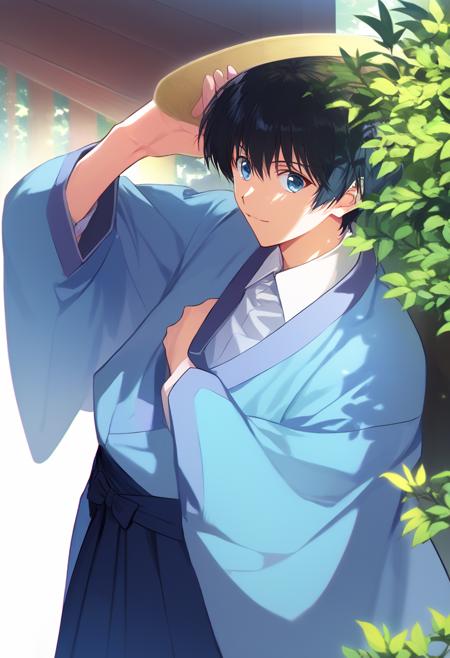 sojirou seta, black hair, blue eyes,1boy, 