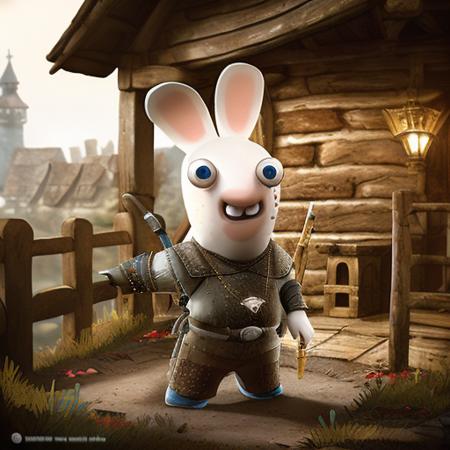 (dressed as witcher:1.3), (rabbit ears, standing, full body, :1.2), abandoned village in the background, <lora:Raving Rabbids:1> Raving Rabbids, no human, (foggy background, epic realistic, rutkowski, hdr, intricate details, hyperdetailed, cinematic, rim light, muted colors:1.2), faded, depth of field, complex background, dramatic light, ((intricate details)), hdr, ((intricate details, hyperdetailed))