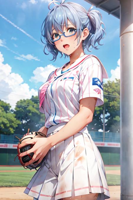 hatsuse white baseball_uniform pink vertical-striped pleated skirt sailor_collar