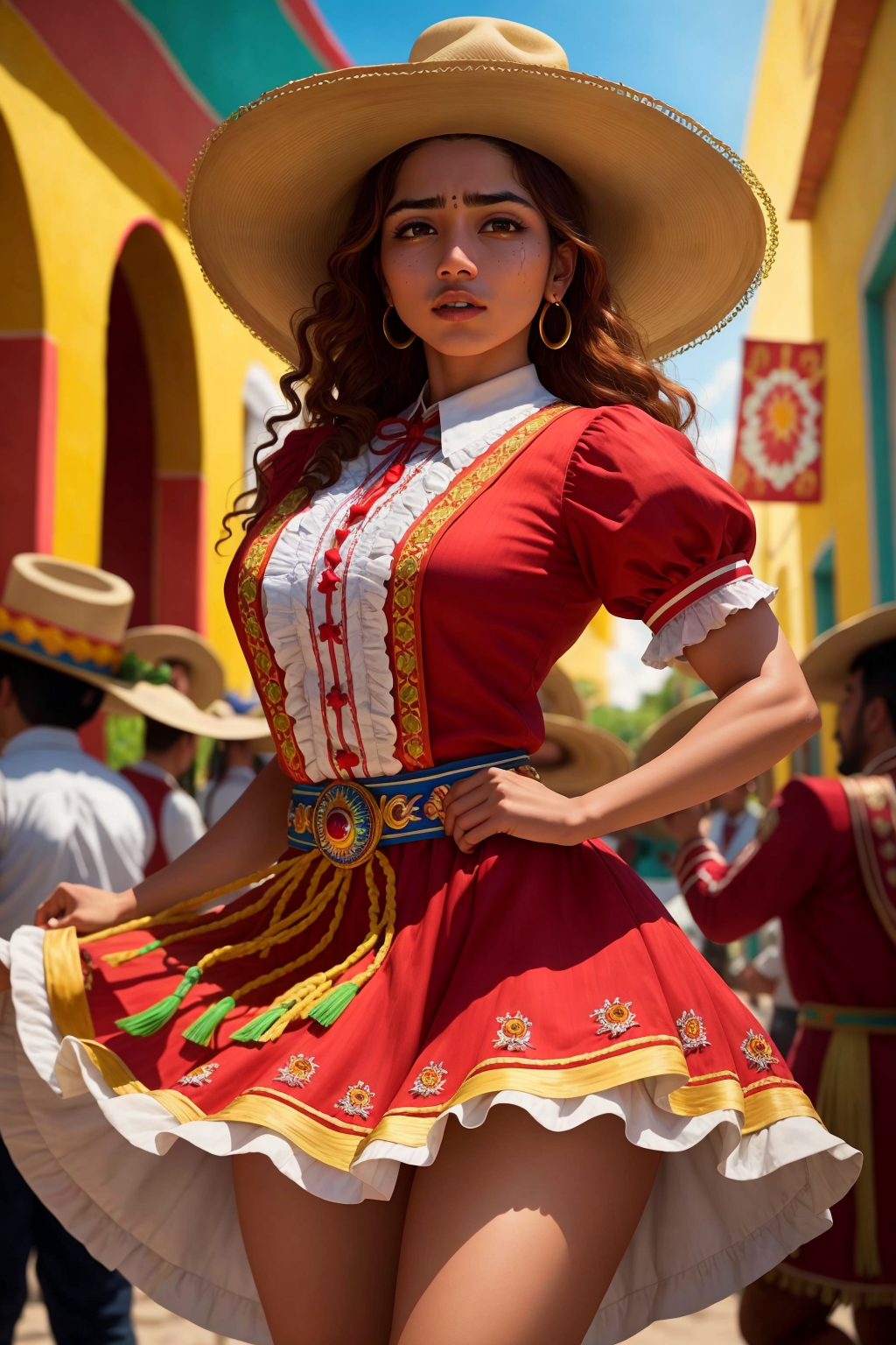 Jarabe Tapatio Mexican hat dance beautiful girl (SouthOfTheBorderSD15:1.0)
(masterpiece:1.1) (best quality) (detailed) (in...