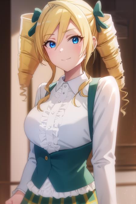 ellismaclaine, <lora:ellis maclaine s2-lora-nochekaiser:1>,
ellis maclaine, long hair, blue eyes, blonde hair, bow, twintails, hair bow, drill hair, twin drills, smile,
BREAK skirt, shirt, long sleeves, white shirt, pantyhose, frills, green skirt, underbust,
BREAK indoors, classroom,
BREAK looking at viewer,
BREAK <lyco:GoodHands-beta2:1>, (masterpiece:1.2), best quality, high resolution, unity 8k wallpaper, (illustration:0.8), (beautiful detailed eyes:1.6), extremely detailed face, perfect lighting, extremely detailed CG, (perfect hands, perfect anatomy),