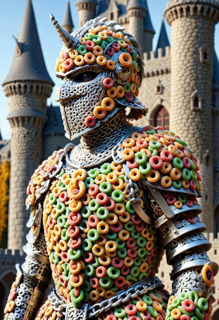 masterpiece, very aesthetic, absurdres, newest, photo, knight, close-up, chainmail made of fruit loops, depth of field, castle background <lora:Challenge_Winnifier:1> <lora:detailed_notrigger:1> <lora:FrootLoopStyle:0.4>