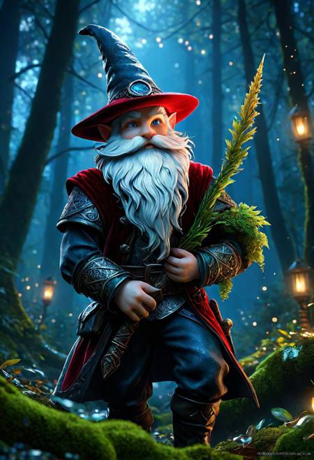 Ultra detailed digital art masterpiece Forest Gnome dressed in a moss and leaves rescues the Squirrels he holds in his arms, running down the mysterious night of the dark forest, dark fantasy. perfect lighting, elegant, unreal engine 5 nanite quality, mixed with dark elements, dark environment, very dark night, clean dark velour witch clothing, dark washed out eyeliner, no make up, natural face, realistic blue eyes, ultra detailed atmospheric details, beautiful glowing effects, sparkle effects, realistic body proportions, beautiful face proportions, complex masterpiece, wavy red hair, creative glowing detailed tattoos, complex physics, enhanced colors, complimentary colors, ultra detailed raytracing reflections, Ultra detailed complex background, environment feels alive, direct eye contact, dramatic lighting, wet and sweaty skin, beautiful firm Breasts, Concept art portrait by Greg Rutkowski