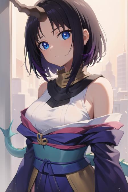 dragonelma, <lora:elmatest:1>, elma, black hair, dragon girl, dragon horns, dragon tail, horns, short hair, single horn, tail,
BREAK japanese clothes, long sleeves, off shoulder, wide sleeves,
BREAK looking at viewer,
BREAK outdoors, city,
BREAK <lora:GoodHands-vanilla:1>, (masterpiece:1.2), best quality, high resolution, unity 8k wallpaper, (illustration:0.8), (beautiful detailed eyes:1.6), extremely detailed face, perfect lighting, extremely detailed CG, (perfect hands, perfect anatomy),