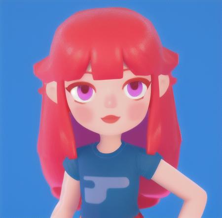 <lora:getaisoft3d:0.7>,solo,soft art style, 1girl, solo, long hair, blush, red eyes,purple eyes, upper body, red hair, short sleeves, shirt, 3d,happy