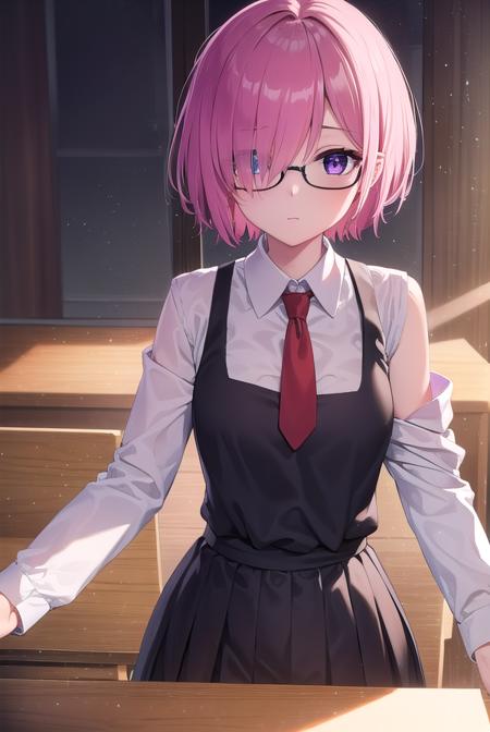 mashkyrielight, <lyco:mashkyrielight-lyco-nochekaiser:1>, 
mash kyrielight, glasses, hair between eyes, hair over one eye, (purple eyes:1.1), pink hair, short hair,
BREAK hood, shirt, collared shirt, white collar, black shirt, necktie, red necktie, sleeveless, off shoulder,
BREAK looking at viewer,
BREAK indoors, classroom,
BREAK <lyco:GoodHands-beta2:1>, (masterpiece:1.2), best quality, high resolution, unity 8k wallpaper, (illustration:0.8), (beautiful detailed eyes:1.6), extremely detailed face, perfect lighting, extremely detailed CG, (perfect hands, perfect anatomy),