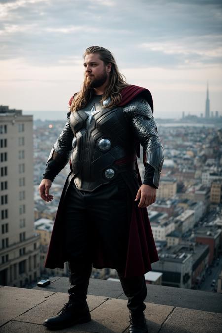 Photography of a Avengers Thor super ((((fat)))) and giant, crushing buildings, walking through the city stepping on buildings,highly detailed,instagram flickr,sharp focus,canon 5d f16.0 style,natural lighting,ultra-realistic,filmg vogue photoshoot,photograph of a,hazy background,smoky,50mm,film photo,snapshot aesthetic,close up,film grain,instagram photo,solo,centered,vintage photo with film grain, <lora:difConsistency_photo:0.25>, <lora:difConsistency_detail:0.25>