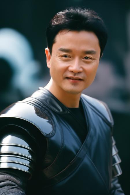 lesliecheung with a armor, masterpiece, best quality, spacecraft background, solo, portrait, serious face, 8k uhd, dslr, soft lighting, high quality, film grain, Fujifilm XT3,<lora:lesliecheung_v4:1>