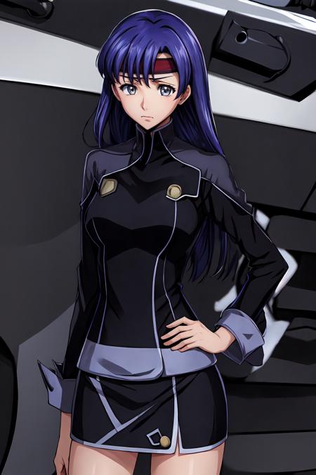 (masterpiece, best quality:1.2), highres, anime screencap, anime coloring, 1girl, solo, blush, sweat, clenched teeth, saliva, drooling, 
Naomi_Inoue_V1, purple hair, long hair, bangs, grey eyes, headband, red headband, medium breasts, 
military, military uniform, black jacket, long sleeves, black skirt, miniskirt, 
cowboy shot, hand on hip, 
<lora:add_detail_CyberAlchemist:0.4>, <lora:GoodHands-beta2:0.8>, <lora:NaomiInoueV1-000010:1>