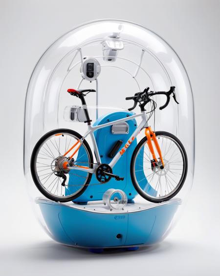 product shot of a Bicycle inside a plastic capsule <lora:product_shot_of:0.4>