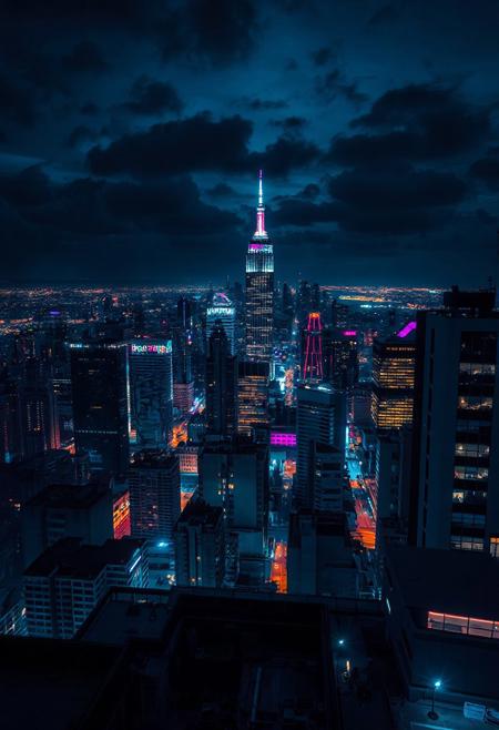 Penthouse, night city view, cyberpunk themed, retrowave,