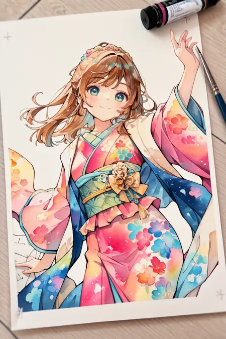 Watercolor anime girl