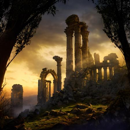 (masterpiece:1.2), (best quality,:1.2), 8k, HDR, ultra detailed, ((photorealistic)), professional light, cinematic lighting, fashion photography, ambient lighting,<lora:detail_slider_v4:3>, ruins of a sinister fantasy tower on a hill, moonlight, FanRu <lora:FantasyRuins-10:0.9>, ((perfect hands)), epiCPhoto