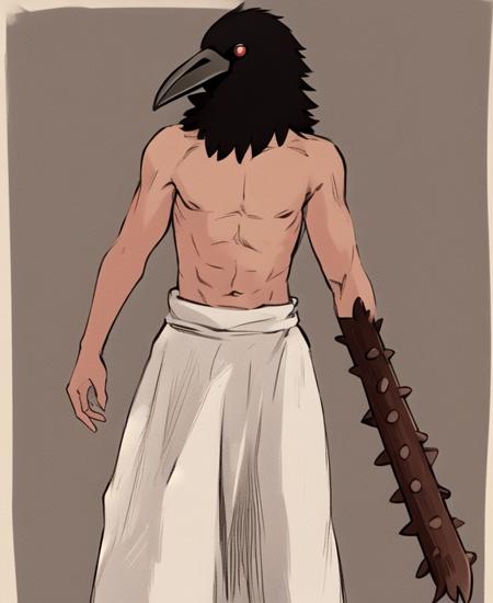 Crow Mauler one wooden arm one normal arm no hand on wooden arm brown skirt white eyes