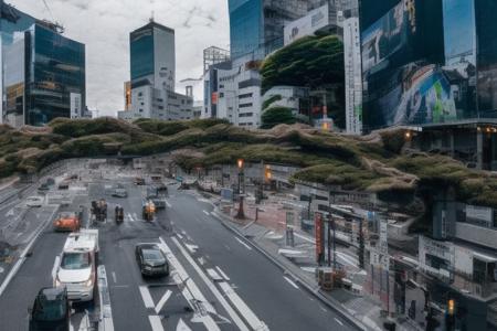 phtdzk1, incredibly detailed, landscape photography, cinematic lighting, volumetric lighting, Downtown Tokyo, Akihabara,  vibrant depth of color, FXAA, Chromatic Abberation, DSLR ,cphtdzk1