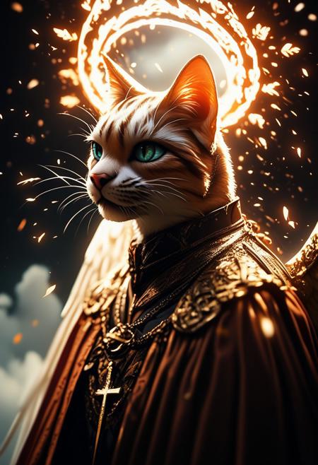(score_9, score_8_up), score_7_up, (((cat))), clouds in the background, jewelry, upper body, necklace, armor, from side, glowing energy halo, cross, in the heaven, robe, blue and white theme, angel wings, clouds, daytime, well-lit, soft-lights,
, 
depth of field, blurry background, black background, dark, CINE, embers, 
 <lora:unholy-000009:0.75>   <lora:CINE-000008:0.5>