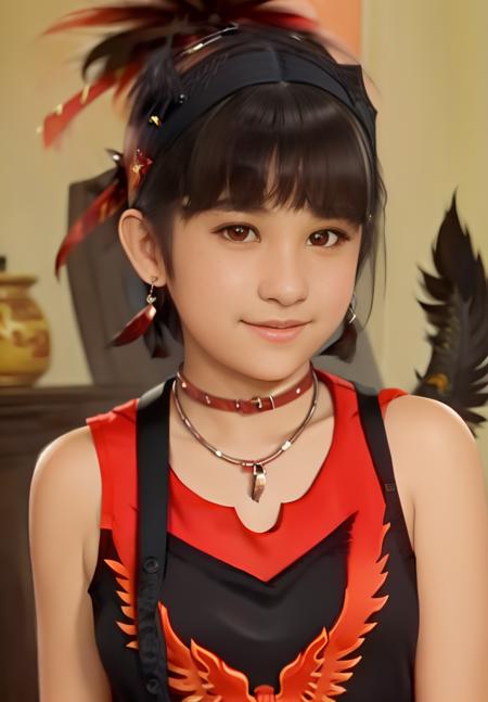 masterpiece, best quality, high quality, <lora:Lalaine V1:1>, Lalaine a young girl wearing a black top and a red feathered headband, detailed face, realistic,