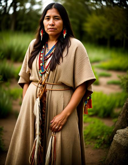 kkw-NativeAmerican, woman in garden, long clothes, professional cinematic raw portrait, kkw-ph-1, kkw-ph-1