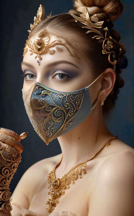 Watercolor painting ((best quality)), ((masterpiece)), (detailed), An enigmatic portrayal of a blue face mask, evoking mystery and intrigue with its surreal presence and intricate design. Camera angle: Close-up shot, focusing on the intricate details of the hand's anatomy and the mesmerizing hue of blue, inviting viewers to ponder its symbolic significance and narrative context.
<lora:epi_noiseoffset2:1> <lora:IvoryGoldAIv2:1> ivory gold . Vibrant, beautiful, painterly, detailed, textural, artistic