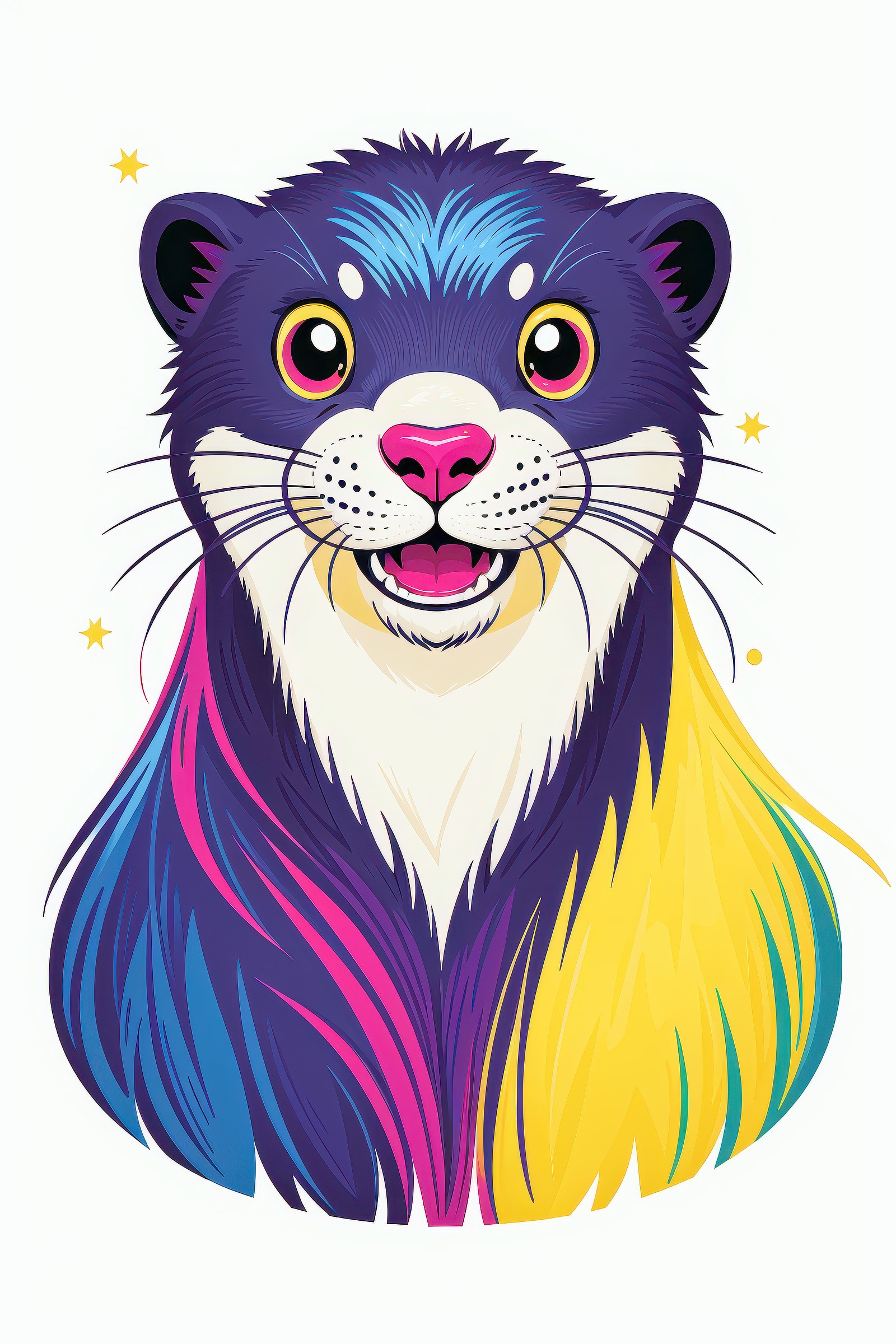 (Colorful:2.0) otter, otter Portrait, otter Sticker Clip art, (illustration:1.5), (vector art:1.5) BREAK plain white backg...