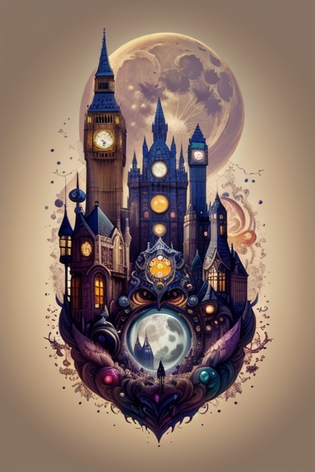 made of ral-kldscop, whimsical art by Brian Kesinger, landscape of a London, very Revealing, Fall, Visual novel, Fantasy, Moonlight, science fiction, <lora:ral-kldscop-000009:1>, background inspired, detailed, striking, magical atmosphere, cinematic atmosphere, elaborate, delicate