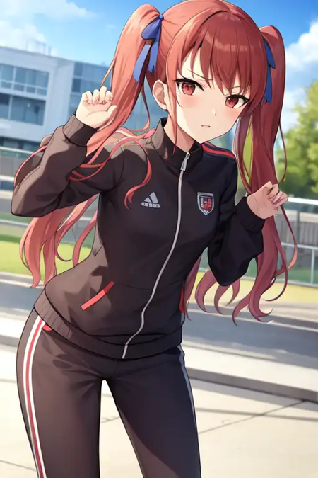 akazawaizumi, hair ribbon, track suit, track jacket