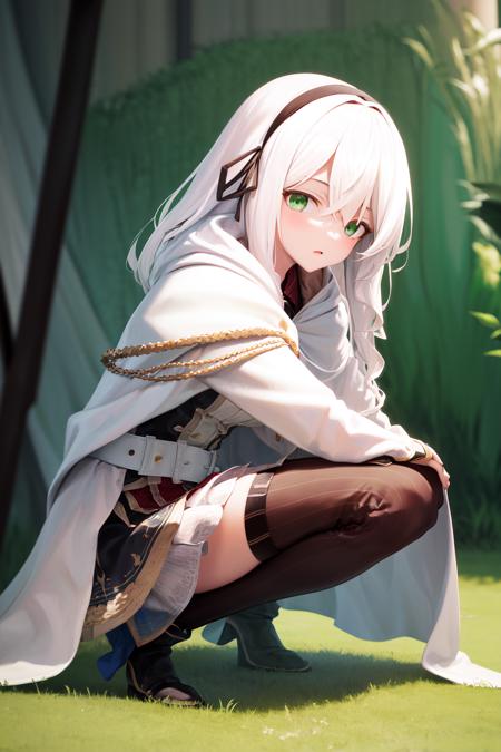 anime girl with white hair and green eyes