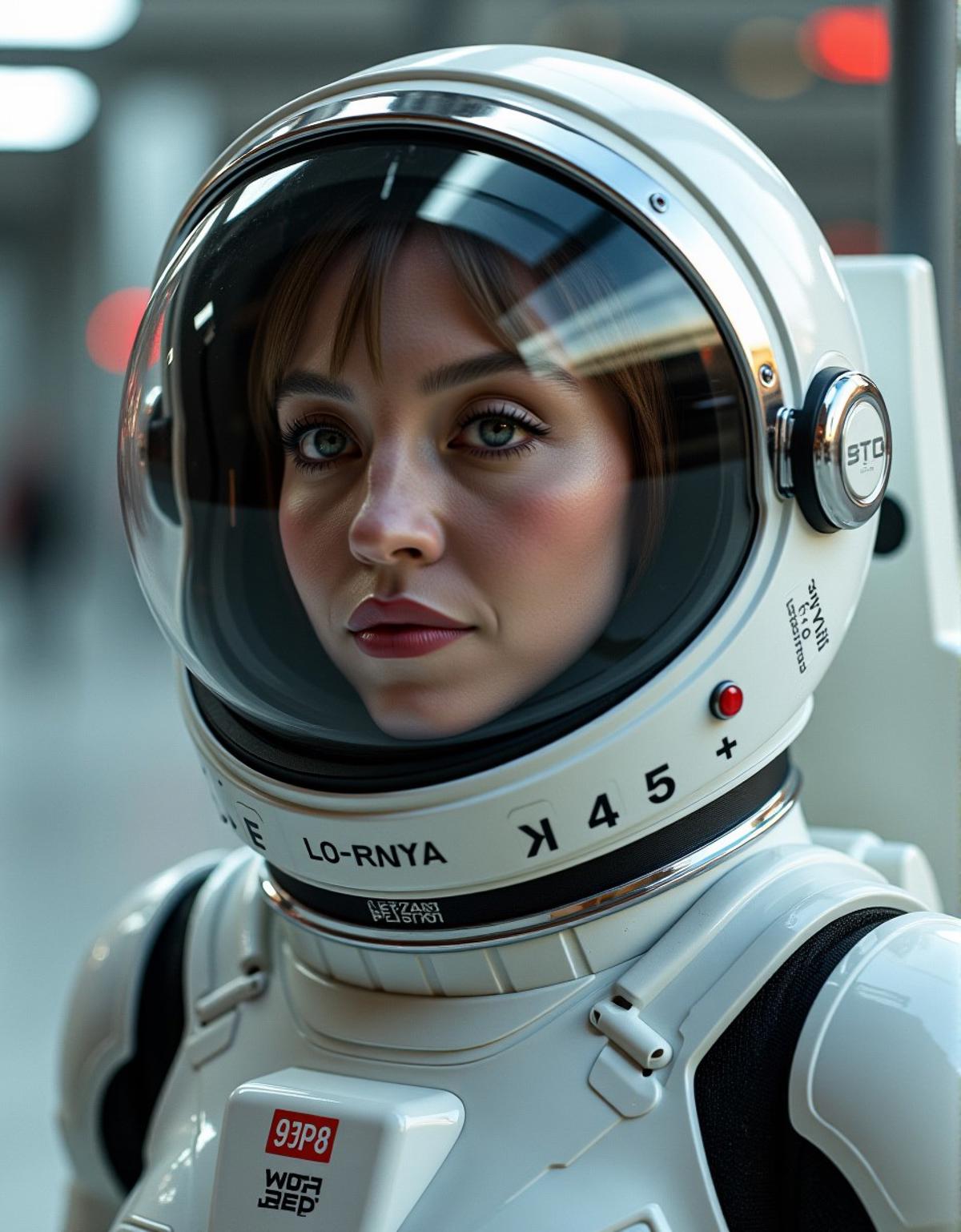 close up medium shot photo of a female model dressed in a space suit, android appearance, 4k image. unreal engine, omni magazine, album cover, 3d render senior artist, science fiction magazine, extra high resolution <lora:sydneySweeneyFlux:1>