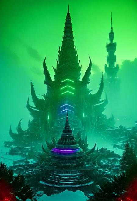 ( Hyper-realistic image of Wat Samphran, The Dragon Temple in Thailand, with intricate dragon sculptures, lush greenery, and a serene atmosphere. Detailed architecture, vibrant colors, and realistic textures. 4k resolution, trending on Artstation, fantasy vivid colors. :1.4)
BREAK
()Hyoer Realistic:2.0)Polaroid picture an image of a Hyper-realistic cityscape of Dubai transplanted into the icy landscape of Alaska. The Burj Khalifa and other iconic Dubai skyscrapers stand tall amidst snow-covered mountains and frozen lakes. Neon lights and holographic advertisements illuminate the buildings, contrasting with the serene, snowy environment. Advanced, futuristic architecture blends seamlessly with the natural beauty of Alaska. The scene is set at dusk, with the sky transitioning from blue to a deep, icy purple. Detailed reflections on the frozen surfaces, intricate lighting effects, and a sense of dynamic energy. Rule of thirds, high-resolution details, and realistic textures.