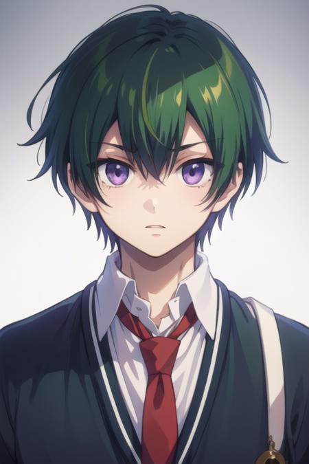 anime boy with green eyes and green hair ,head design by Subaru_sama