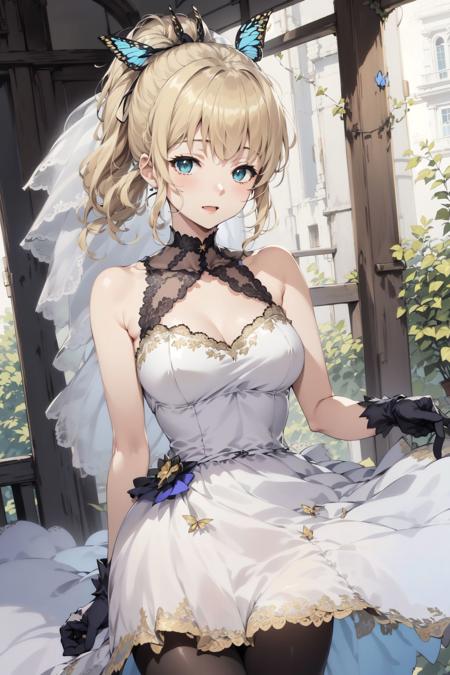 isuka_another_style_anothereden
1girl, solo,
wedding dress,
ponytail, hair ribbon, gloves, pantyhose, sidelocks, bangs, blonde hair
<lora:IsukaAnotherStyleModel:0.7>