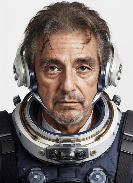 apo1 close up Portrait photo of a man  in a ("Space suit, jetpack, futuristic visor, laser blaster, anti-gravity boots"),  intricate, (cloth [multicolor]), elegant, sharp focus, photo by greg rutkowski, soft lighting, vibrant colors, masterpiece, ((simple white background)), detailed face <lora:AlPacinoOld:0.85>