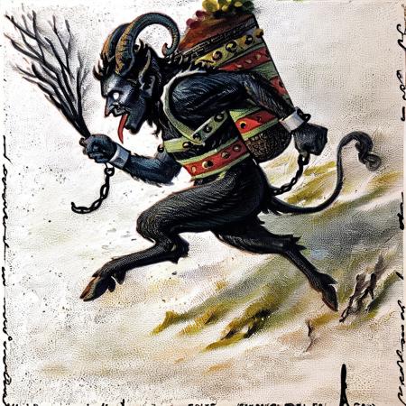 Krampus Goat demon chest harness jingle bells basket on back horns