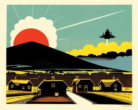 suburban bliss while a nuclear bomb goes off in the distance, art by kidbooks, hd, 8k,