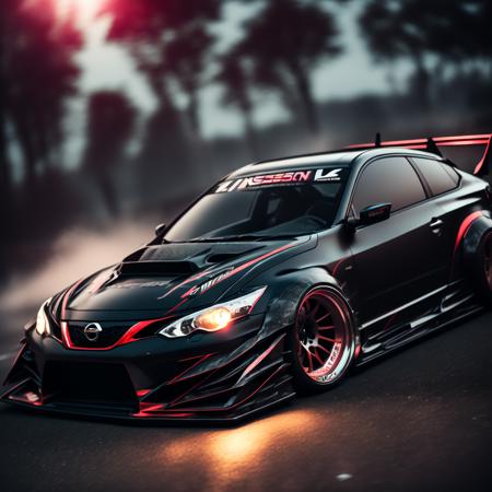 photo A Car, [Nissan|Toyota] Drift Spec, midnight (MidnightDrift style:1) <lora:djzMidnightDrift:0.8)