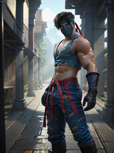 Jago_KI_I, ninja mask, solo, black hair, gloves, 1boy, male focus, boots, mask, muscular, mouth mask, ninja, <lora:Jago_KI_I:1>, headband, torn clothes, cowboy shot, ultra realistic,32k,RAW photo,(high detailed skin:1.2), 8k uhd, dslr, soft lighting, high quality, film grain