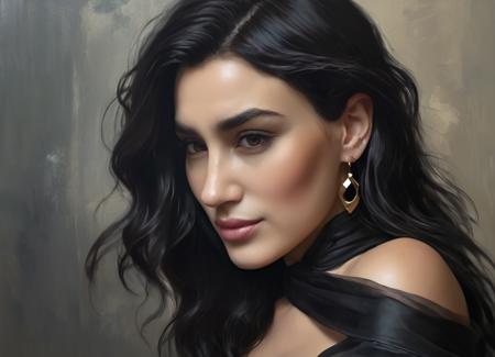 cinematic still highly detailed face,detailed brown eyes,detailed iris.detailed natural skin pores . emotional, harmonious, vignette, 4k epic detailed, shot on kodak, 35mm photo, sharp focus, high budget, cinemascope, moody, epic, gorgeous, film grain, grainy, (masterpiece), (best quality), (ultra-detailed), highly detailed face,detailed brown eyes,detailed iris.detailed natural skin pores, illustration, disheveled hair, detailed eyes, perfect composition, moist skin, intricate details, earrings, by wlop, insanely dynamic illustration of highly detailed face,detailed brown eyes,detailed iris.detailed natural skin pores. best quality, high resolution. crazy artstyle, careless brushstrokes, emotional and fun, sexy woman 30yo,black elegant cut hair,Feel, top hard light, Dark environment, black over black, highly detailed, masterful painting in the style of Anders Zorn | Marco Mazzoni | Yuri Ivanovich, Aleksi Briclot, Jeff Simpson, oil on canvas