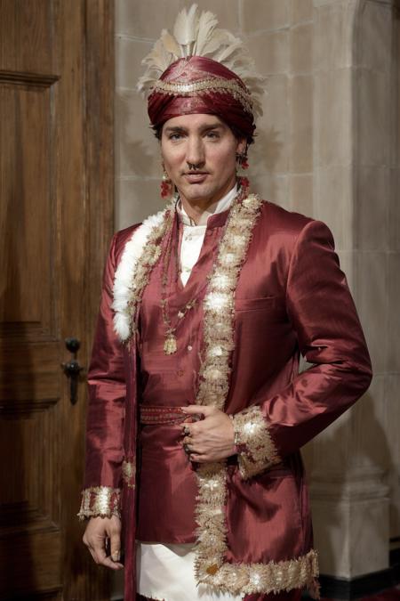 jtrudeau, dressed as an indian, indian clothing, <lora:justin_trudeau_5:0.6>