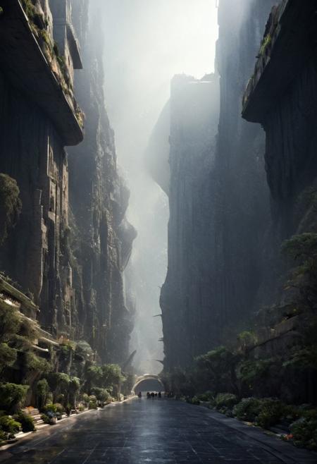 POV view , DOF,
(Ancient civilization, Alien Prometheus movie scene, dune movie scene:1.5), (The colonial city of the future, in the mist-filled Grand Canyon, on an unknown Earth-like planet, 2 moon on sky, Spaceship flight connects colonies, waterfulls:1.3), (Machu Picchu, a mountain settlement, incredibly spectacular:1.2), (Mario Botta:1.3), (avant-garde, future, reality, science fiction, photorealistic), (modern architecture:1.2), White limestone with black granite, fountain, waterfall, landmark, square, path, narrow street,
(Large Files, Ultra Realistic, 8K, 16k, FHD, HD, VFX, Perfect, Photography, composition, Architecture Sales Photography, Architecture Competition, Ultra High Resolution, Cinematography, High Resolution Image:1.1), (dramatic lighting, direct sunlight, ray tracing, clear shadow:1.2),  (real landscape:1.1), (blurred background:1.0), (urban background, more_details) ,
great lighting, clear, hillscastel, <stardeaf-cold-arc>, xtower, industrialbuilding