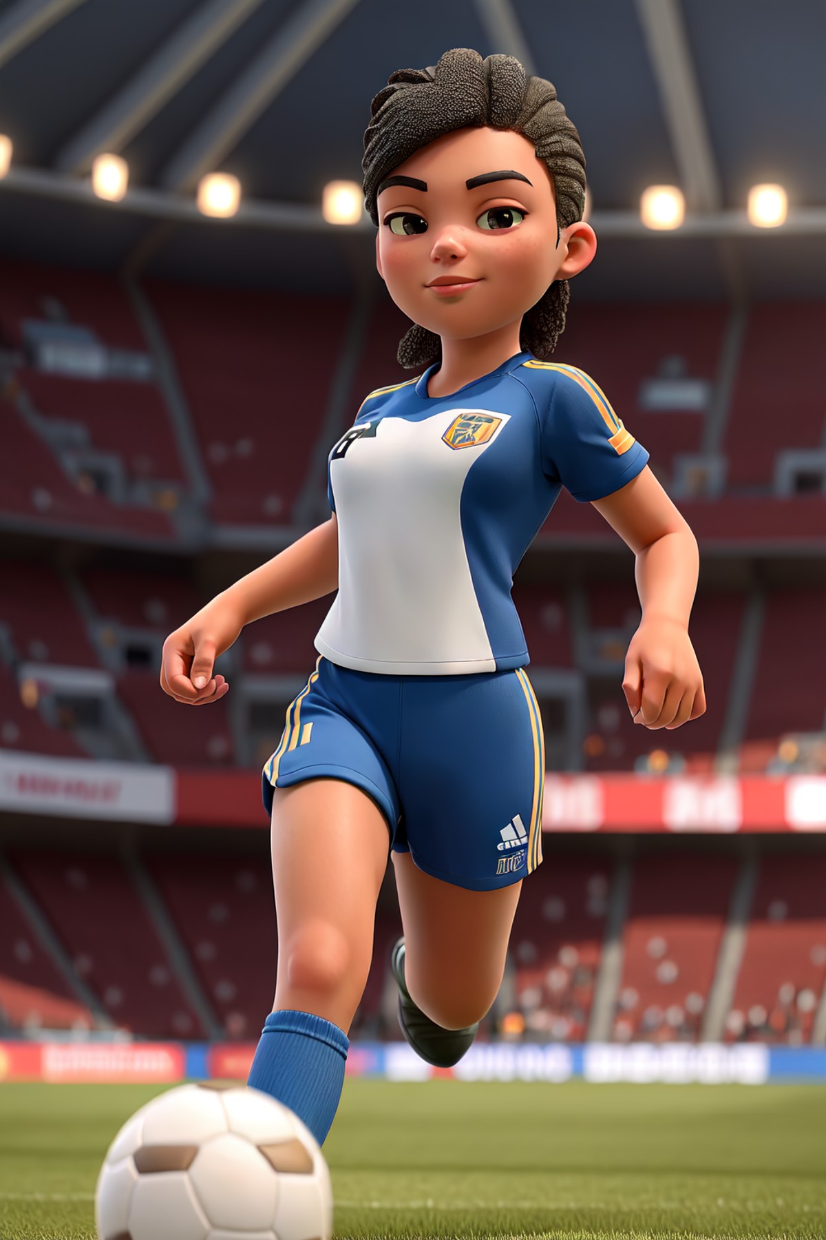 masterpiece, best quality, Female Soccer Player, Soccer, Football, Athlete, Sports, Stadium, Competition, Team, Goal, Acti...