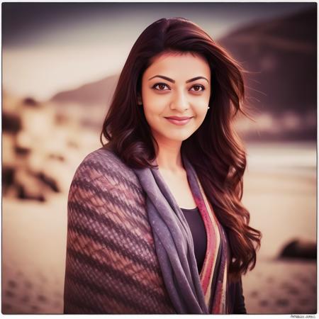 (KajalAgarwal) , art by Ross Draws, photograph, Epic Female, Triathlon, Warm Fur Scarf, background is Sea fort, Bathed in shadows, film grain, Polaroid, Circular polarizer, octane engine,  <lora:KajalAgarwalSDXL:1>