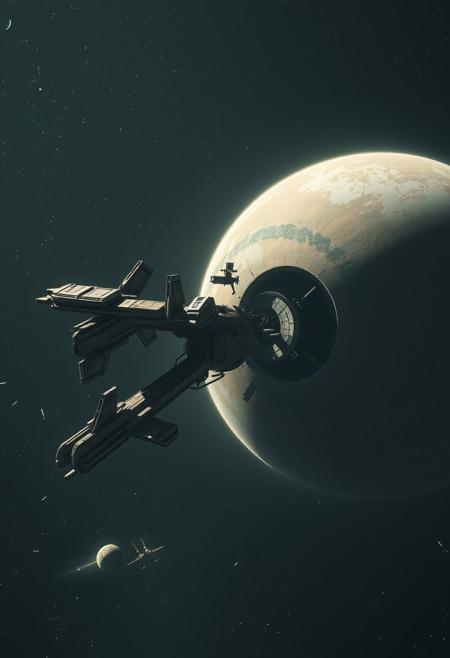 An abandoned space station, orbiting a giant gas planet. There are signs of conflict, as the station is damaged.
