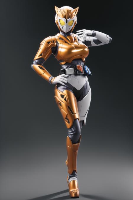 (masterpiece,best quality,4k,8k),kamen rider valkyrie RC, (1girl, solo, mature female,large breasts,wide hips,cameltoe), looking at viewer, animal ears, standing, full body, gloves,  animal ears, full body, yellow eyes, armor, hand on hip, bodysuit,glowing yellow eyes, armor, science fiction, tokusatsu, female focus, kamen rider,belt,holding weapon, handgun, <lora:kamen_rider_valkyrie_RC-10:0.7>